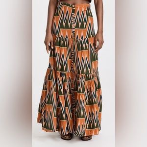 Veronica Beard Sundance Maxi Linen Tiered Orange Skirt Tribal Print $448